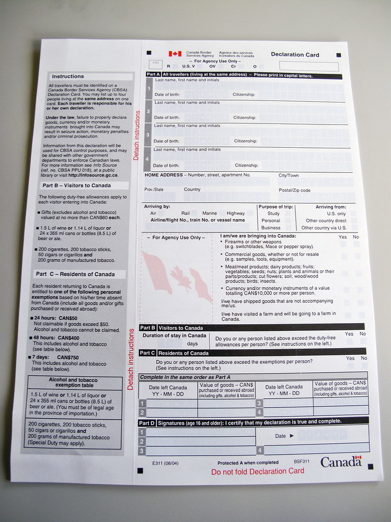 Canada Customs Declaration Card Welcome To Canada Declare Flickr