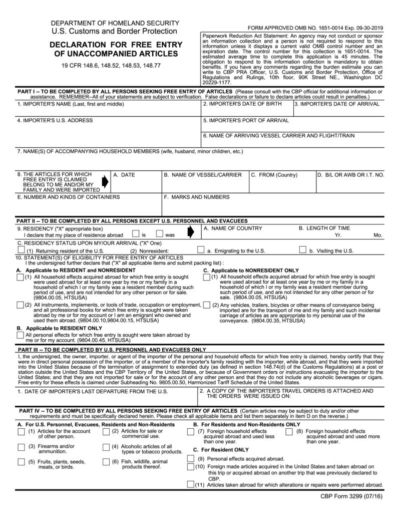 CBP Form 3299 Fill Online Printable Fillable Blank Cbp form 3299