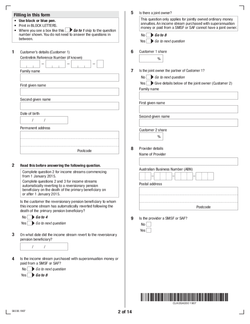 Centrelink Sa330 Form Printable Blank PDF Online