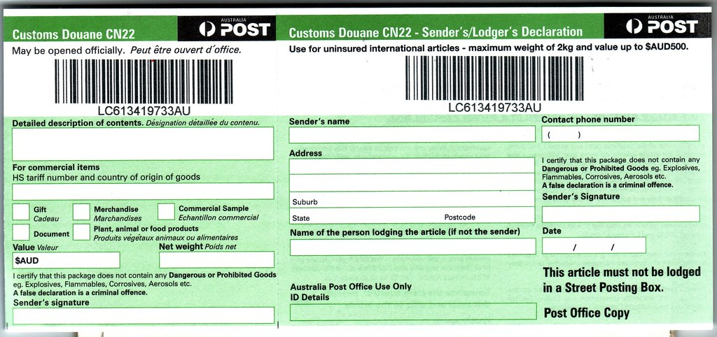 CN22 Australia My CN22 Customs Declaration Sticker From Au Flickr