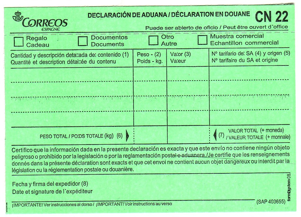 CN22 Spain My CN22 Customs Declaration Sticker From Spain Flickr