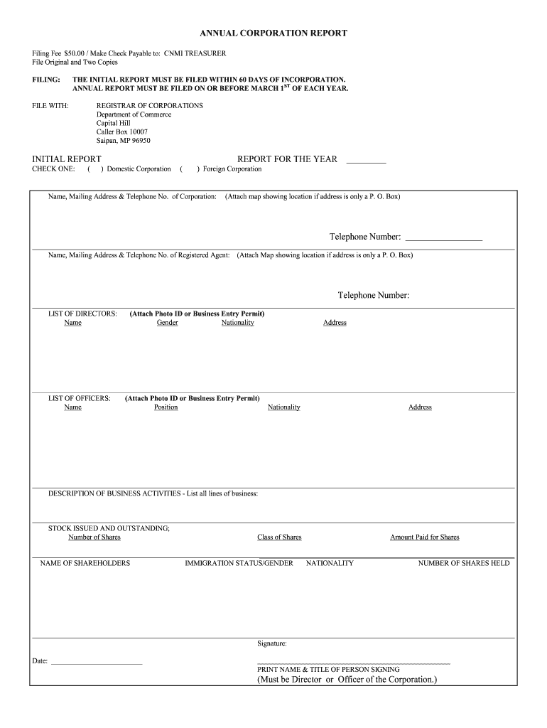 CNMI Annual Corporation Report Fill And Sign Printable Template 