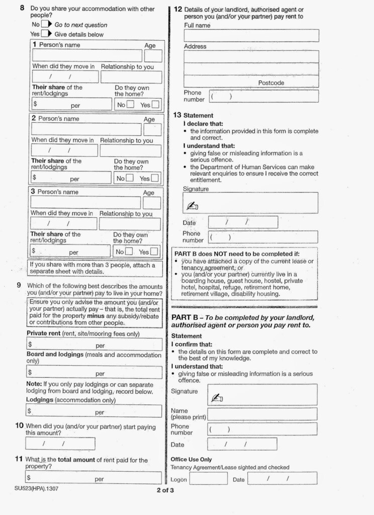 Corporate Australia Centrelink Rent Certificate Form SU523 