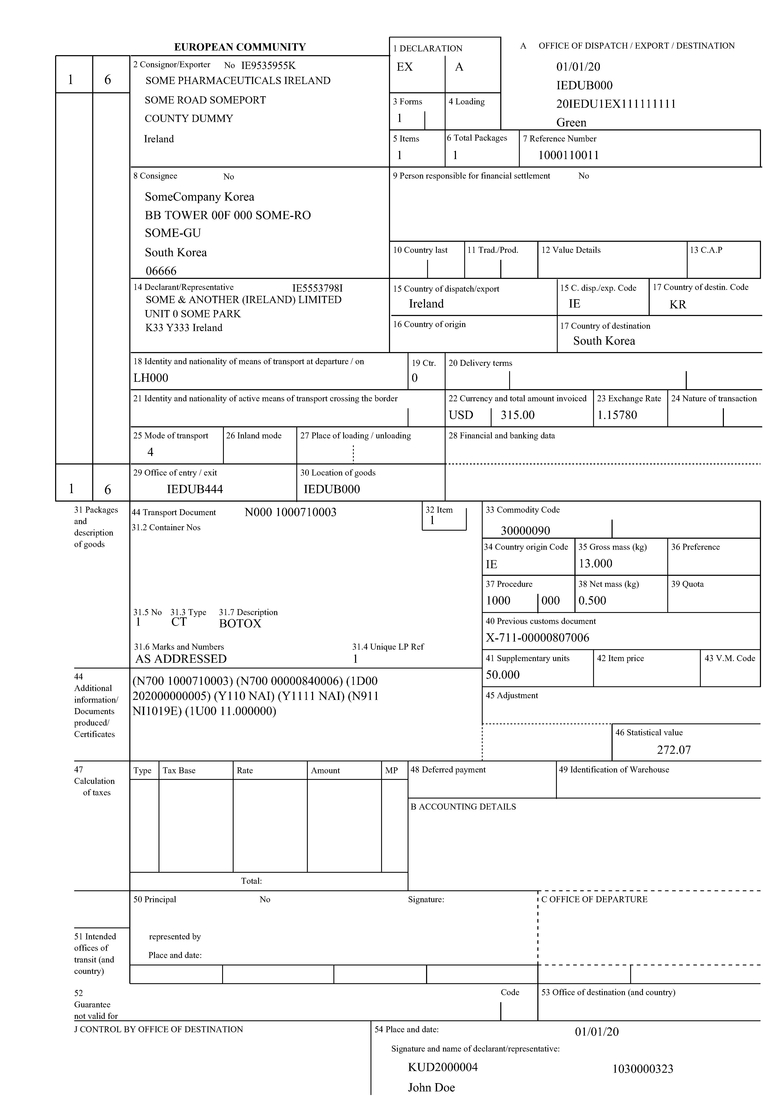 Customs Declaration EU 