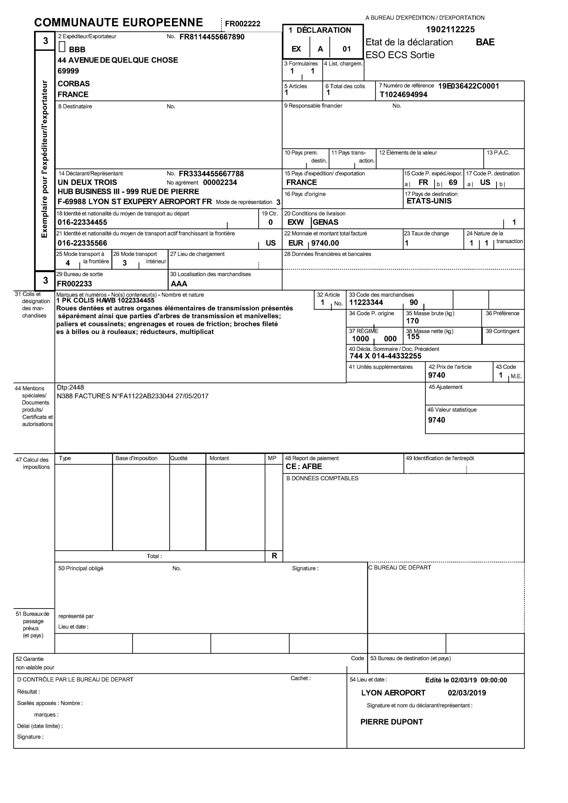 Customs Declaration EU 