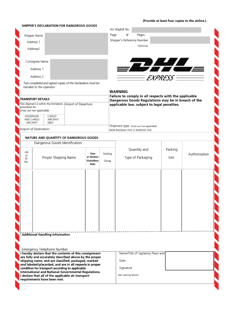 Dhl Dg Form Fill Online Printable Fillable Blank Within Dangerous 