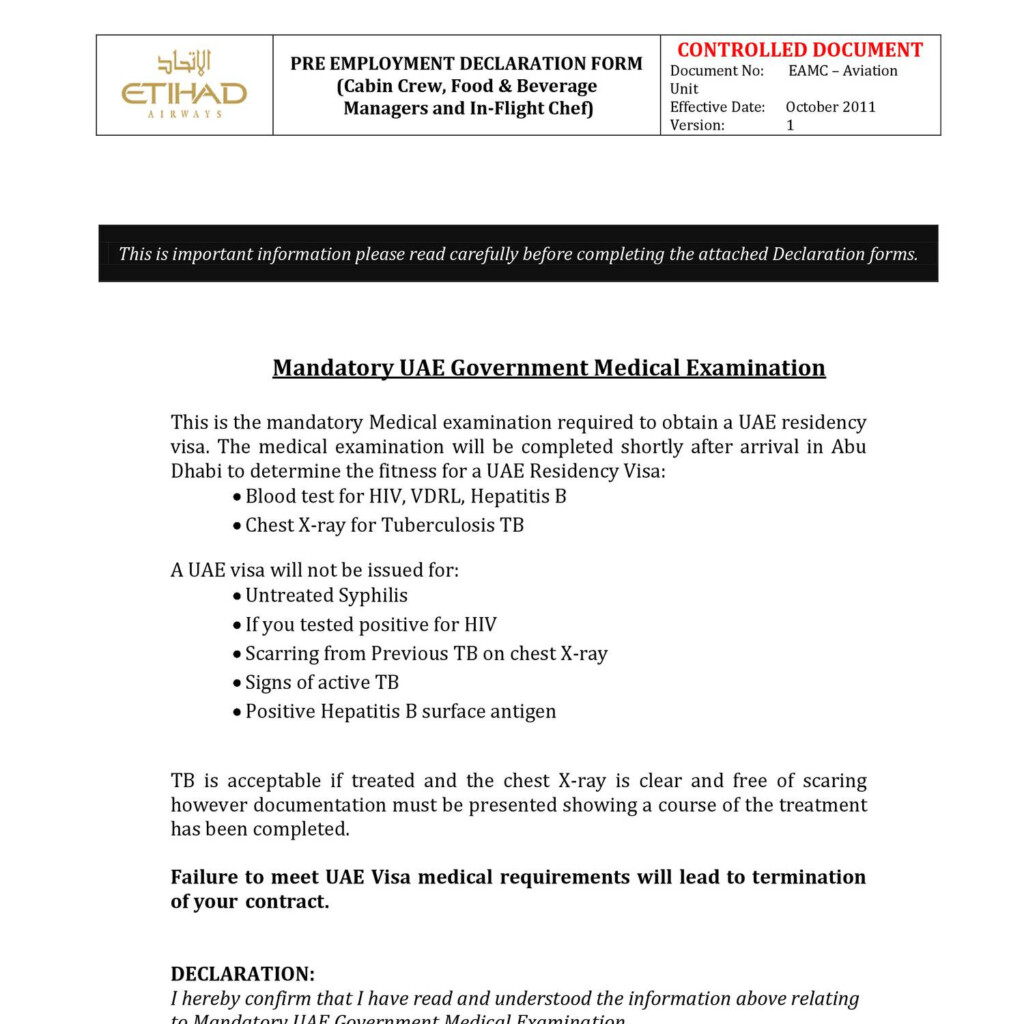Etihad Pre employment Medical Declaration Form pdf DocDroid