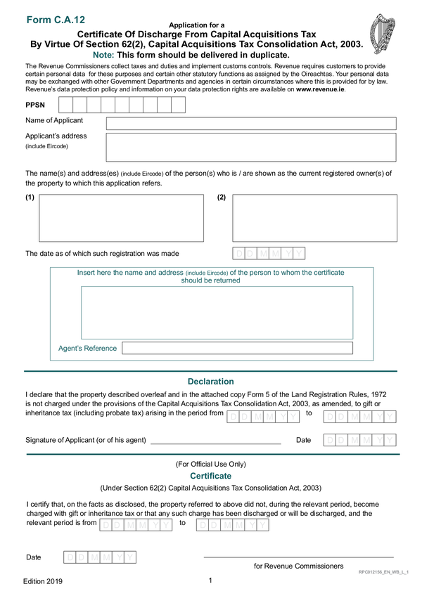 Fill Free Fillable Irish Tax Customs PDF Forms