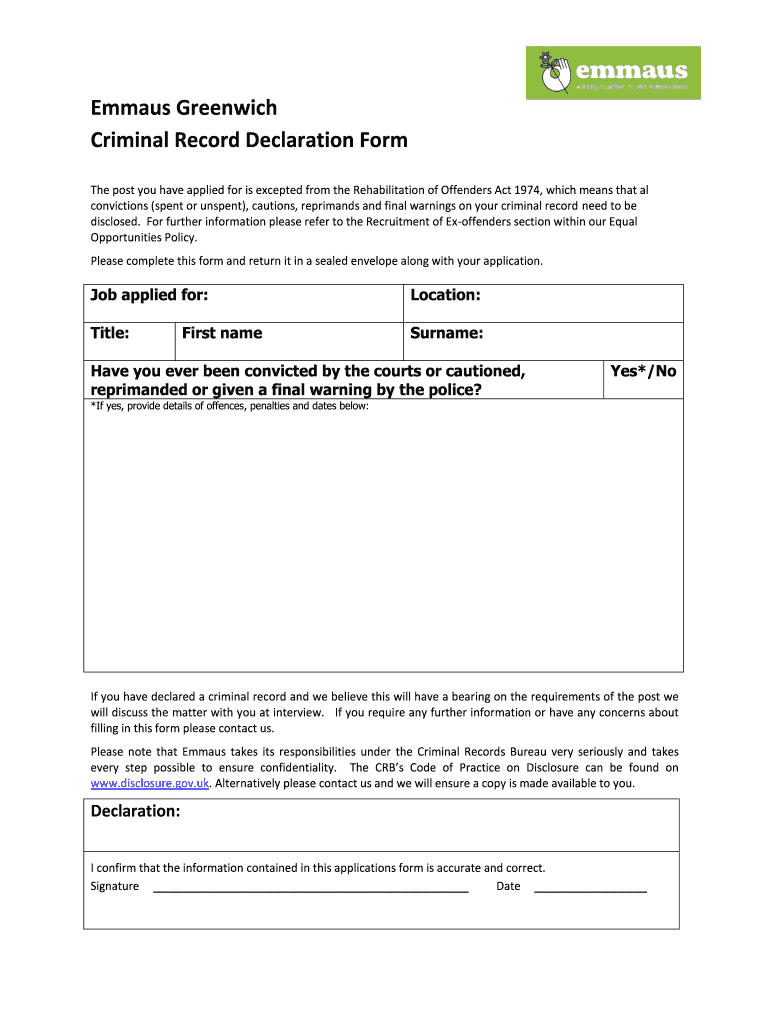 Form Of Declaration Criminal Convictions Fill Out Sign Online DocHub