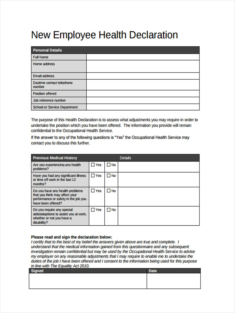 FREE 9 Employee Health Forms In PDF Ms Word