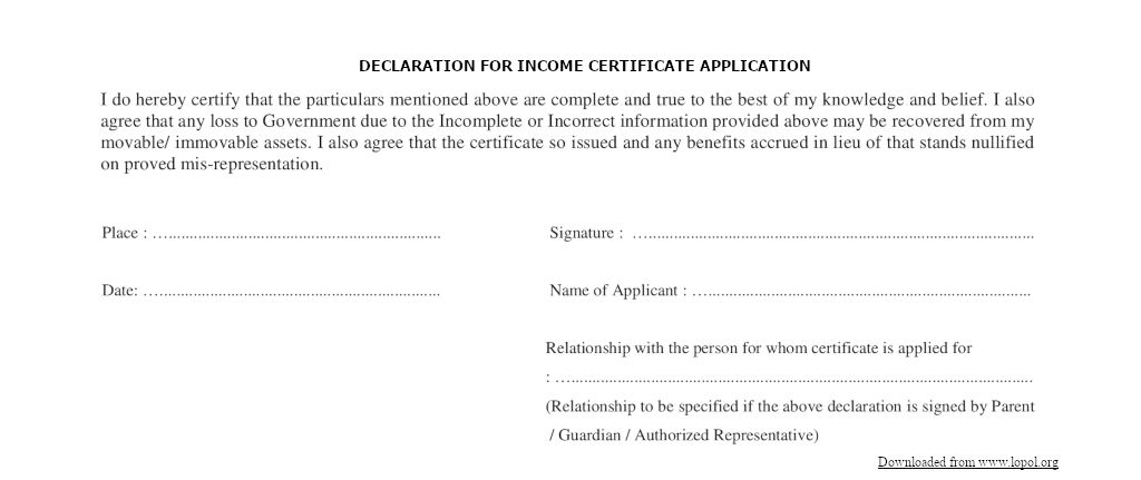 Income Income Certificate And Application Form For Income Certificate 