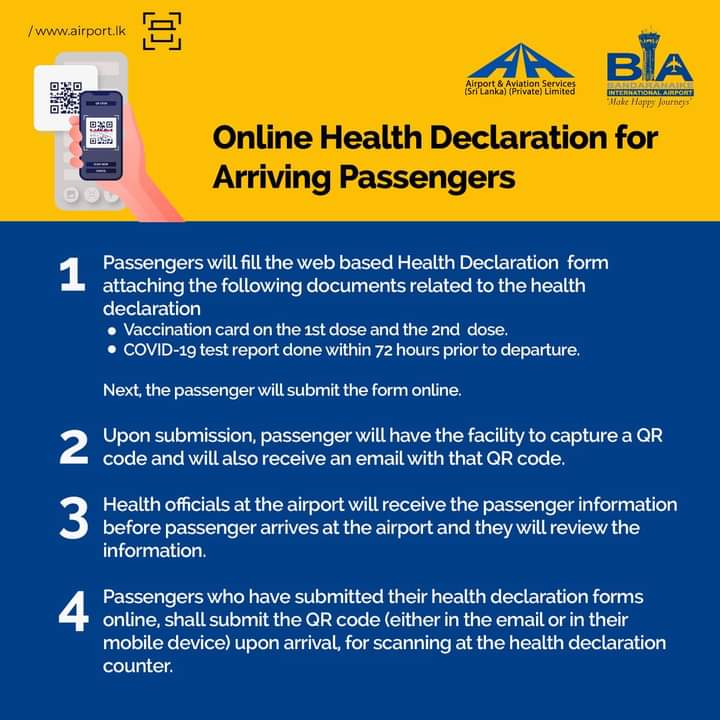 Online Health Declaration For Arrivals At Sri Lanka s BIA