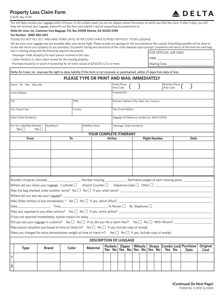 Property Loss Claim Form Delta Fill Out Sign Online DocHub
