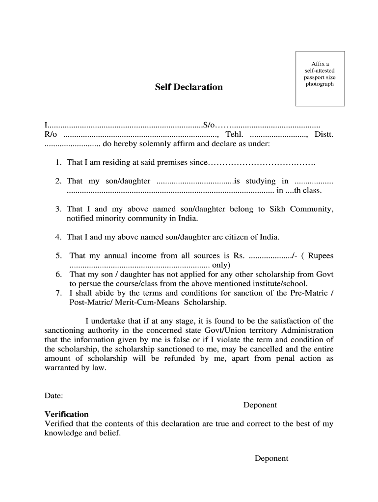 Self Declaration Form Punjab Fill Online Printable Fillable Blank 