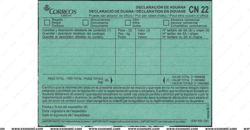 Spain Customs Declaration Form CN22 Label