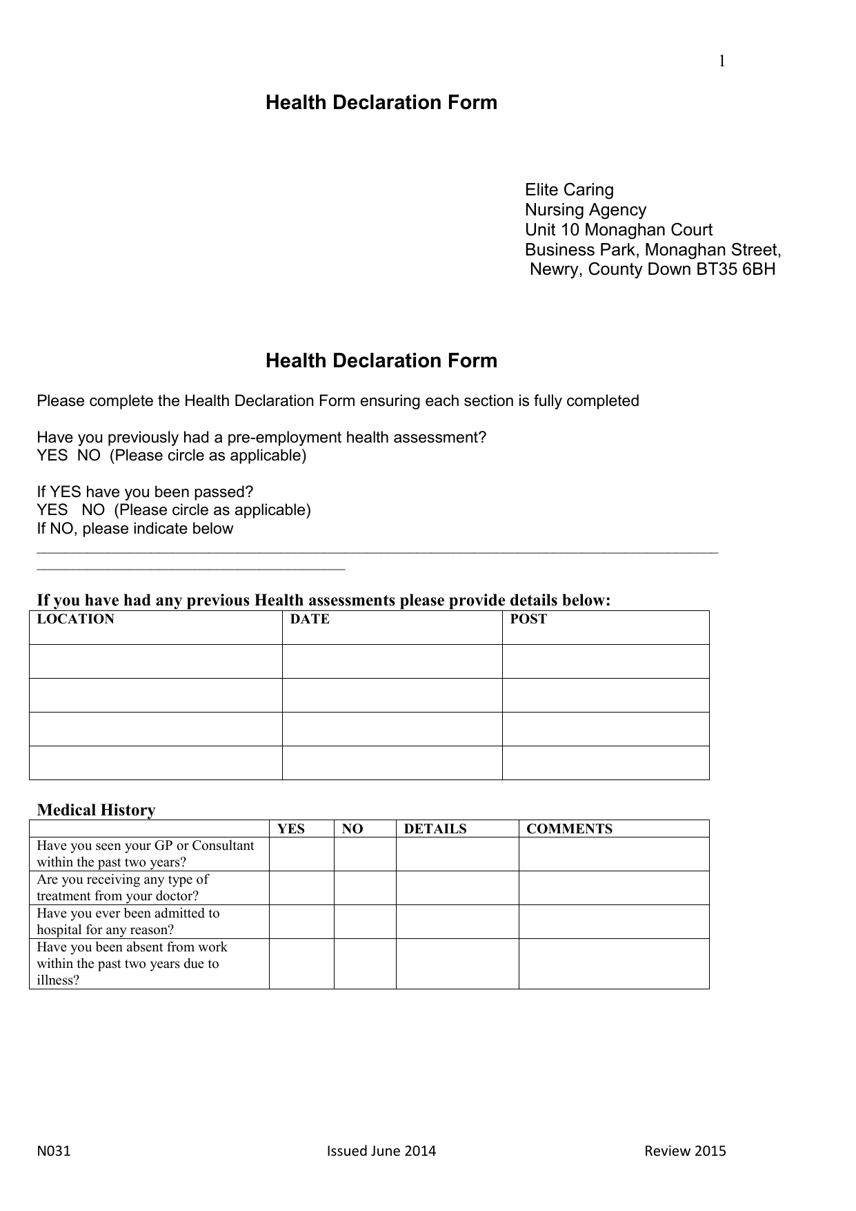 Travel Health Declaration Form FREE 7 Travel History Forms In PDF 