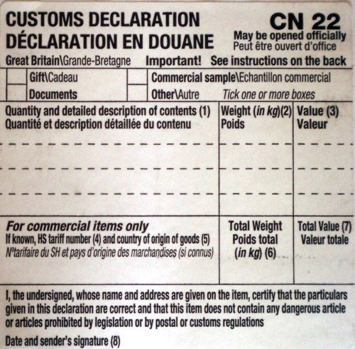 100 SELF ADHESIVE CUSTOMS DECLARATION FORMS LABEL CN22 ROYAL MAIL POST
