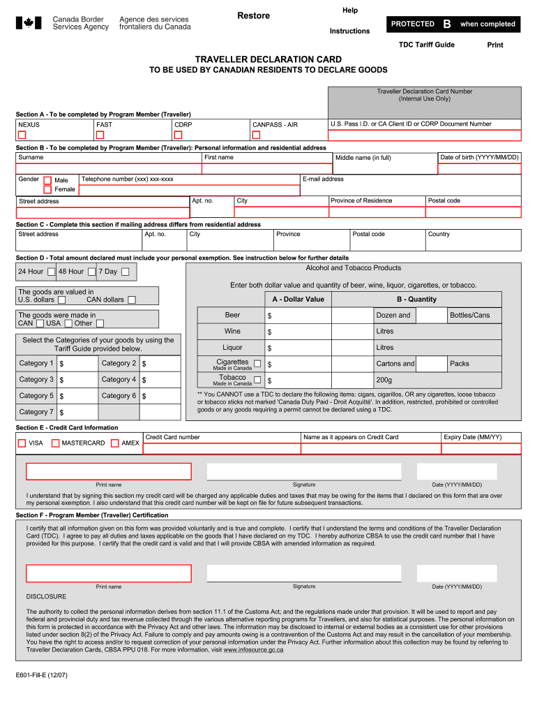 2012 Form Canada E601 E Fill Online Printable Fillable Blank PdfFiller