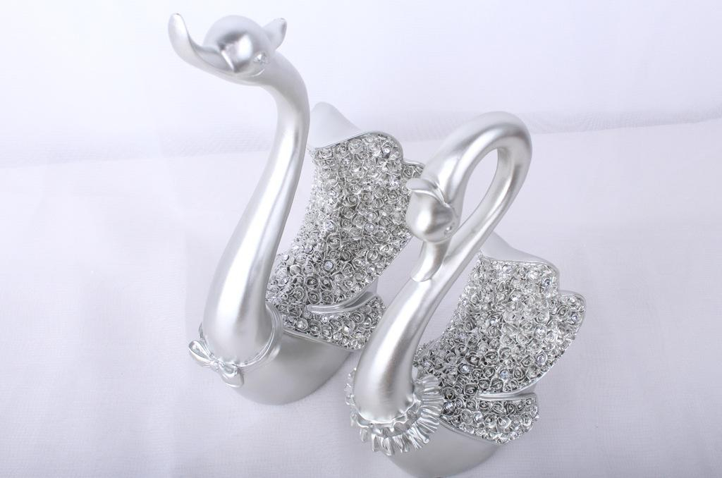 2020 Elegant White Swan Figurines Miniatures Couples Swan Resin 