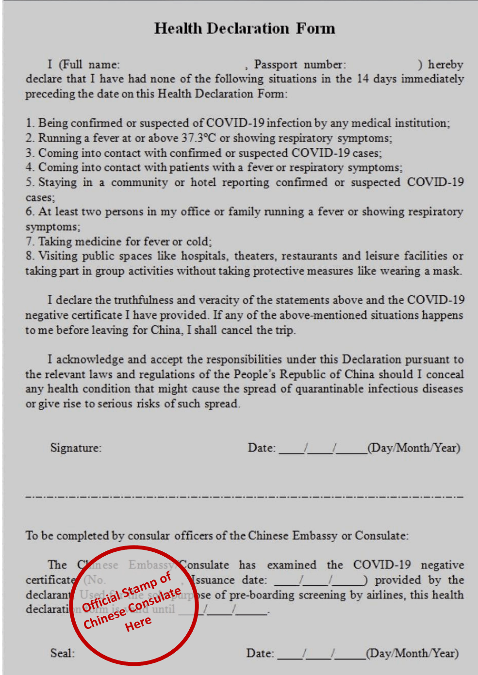 Air India Health Declaration Form Declaration Form