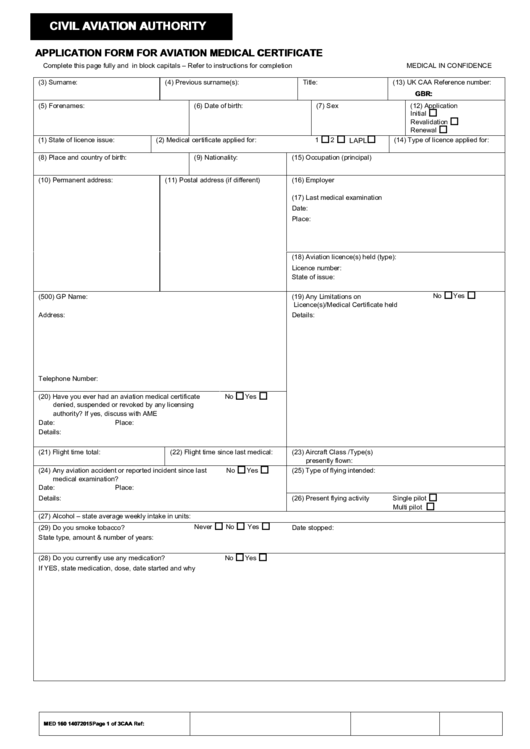 Application Form For Aviation Medical Certificate Printable Pdf Download