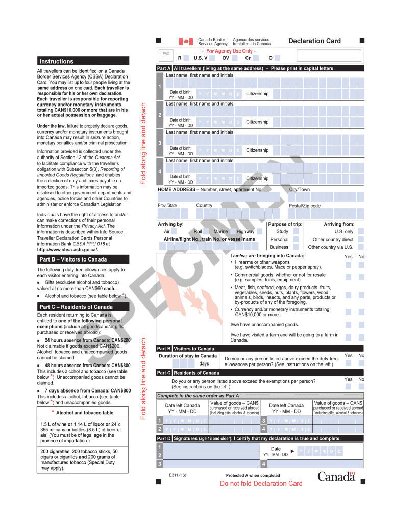Canada Customs Declaration Form 2021 Fill Out And Sign Printable PDF 
