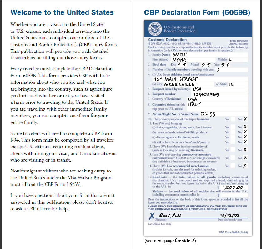 CBP DECLARATION FORM 6059B PDF