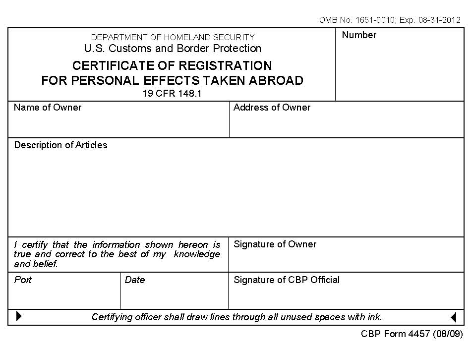 CBP Form 4457 ATA Carnet