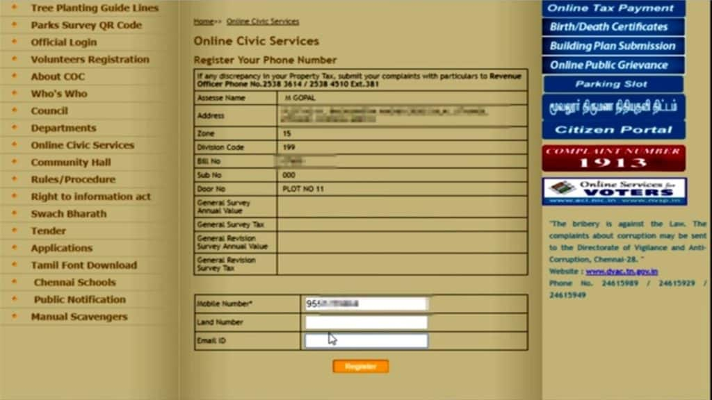 Chennai Property Tax Online Payment Receipt Download