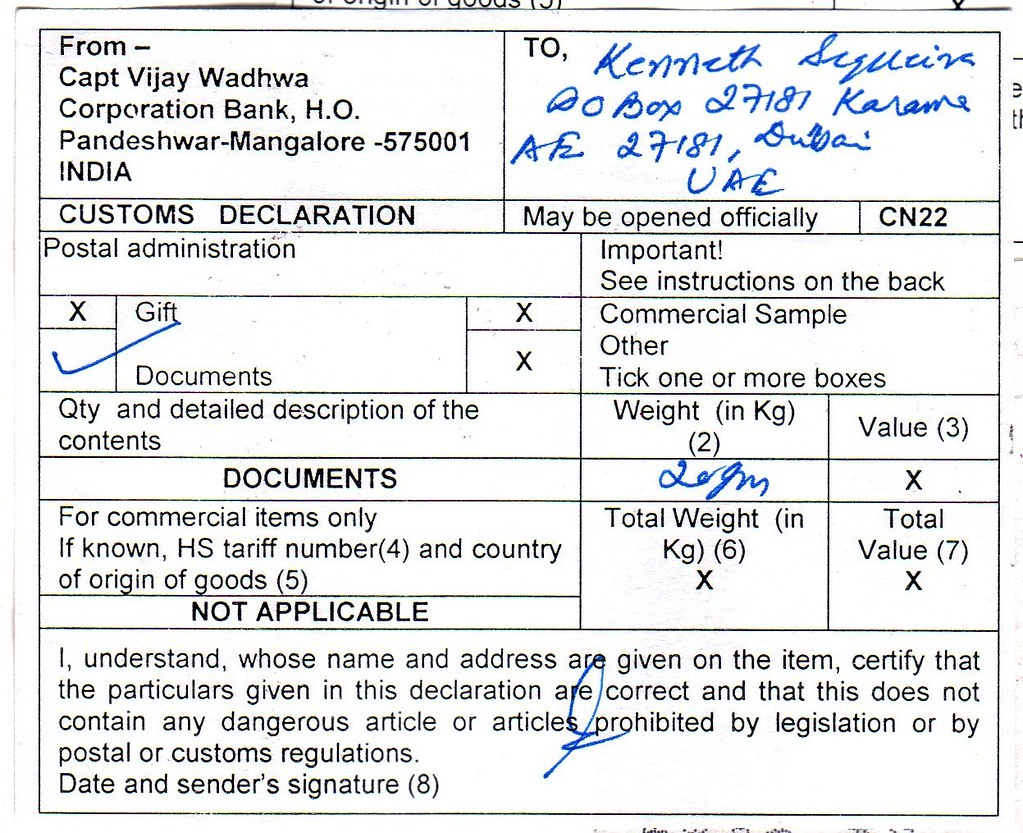 CN22 India My CN22 Customs Declaration Sticker From India Flickr