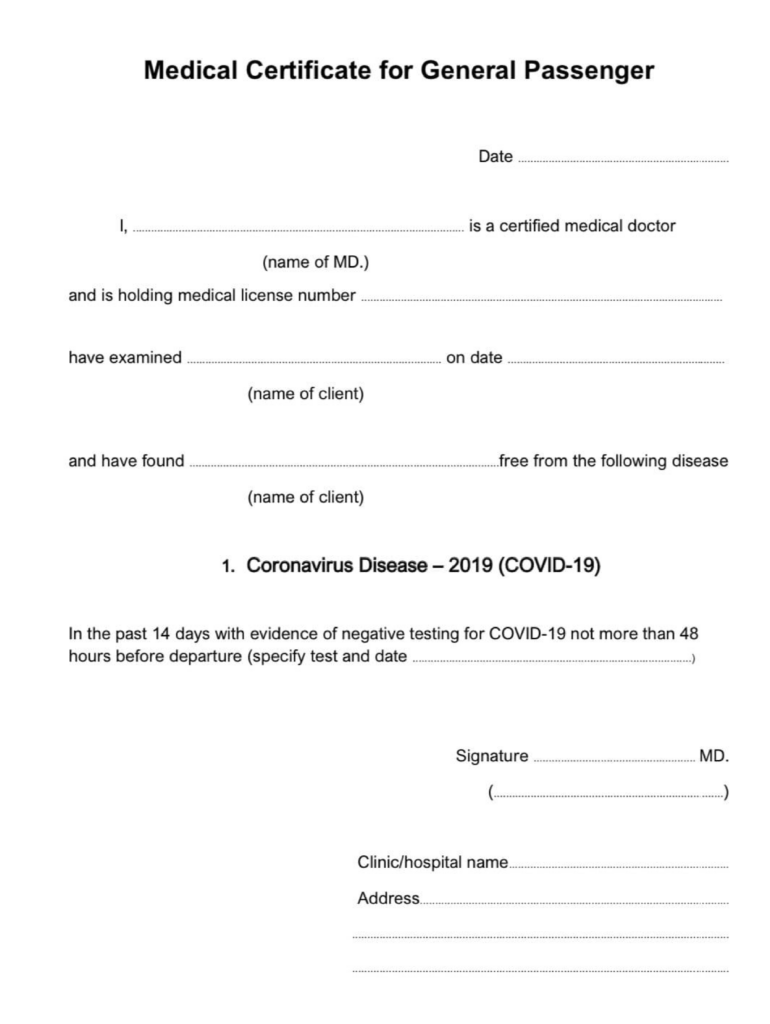 COVID19 Medical Certificate Fit To Fly Templates At 