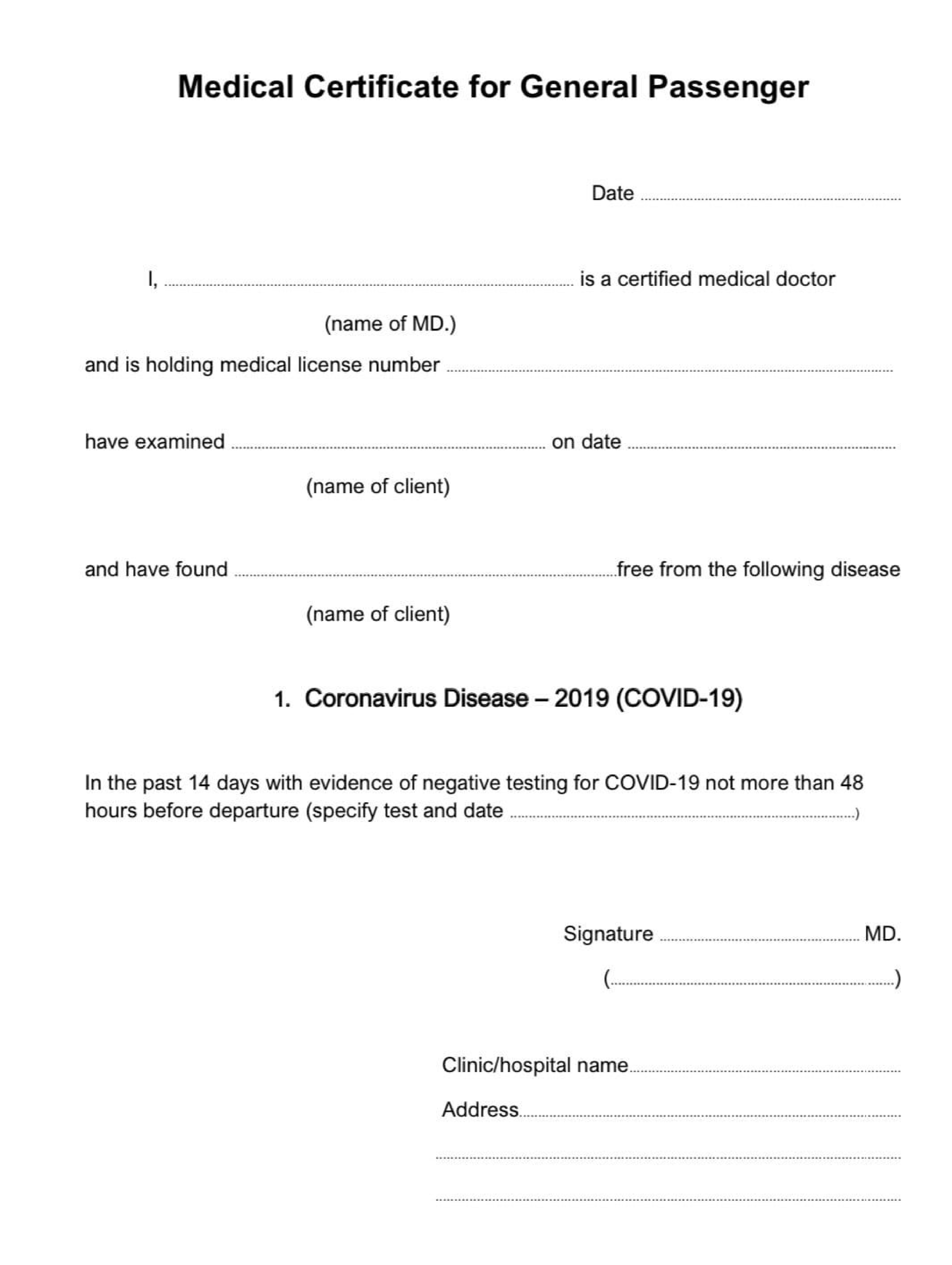 COVID19 Medical Certificate Fit To Fly Templates At