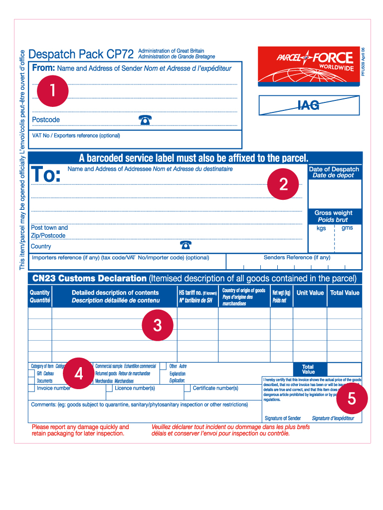 CP72 Customs Form Guide Post Office