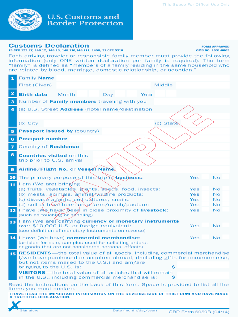 Custom Declaration Form K2 APPENDIX C Sample U S Customs 