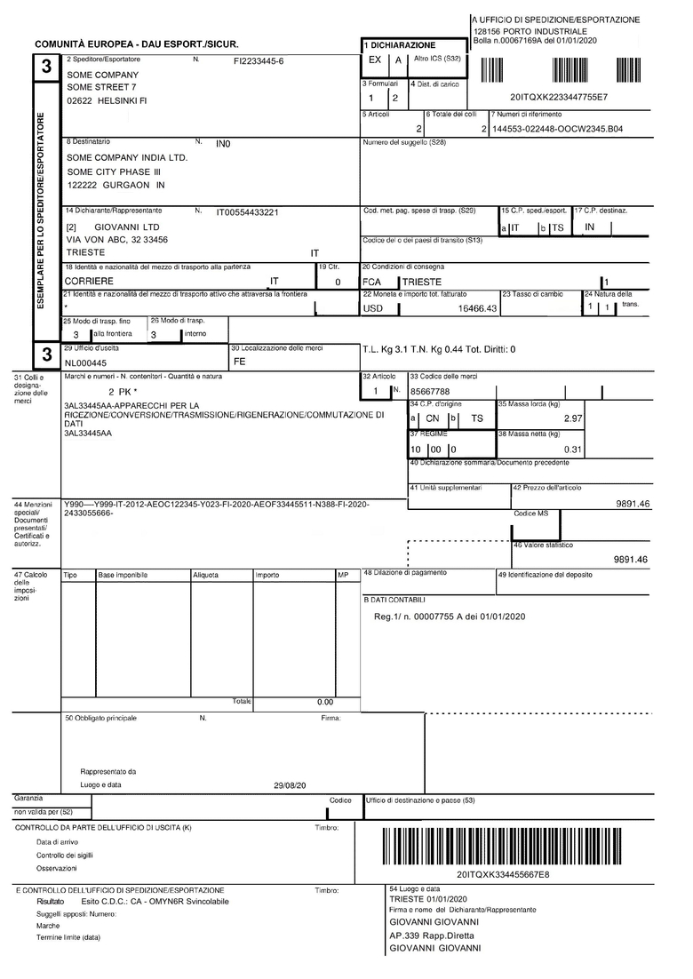 Customs Declaration EU 