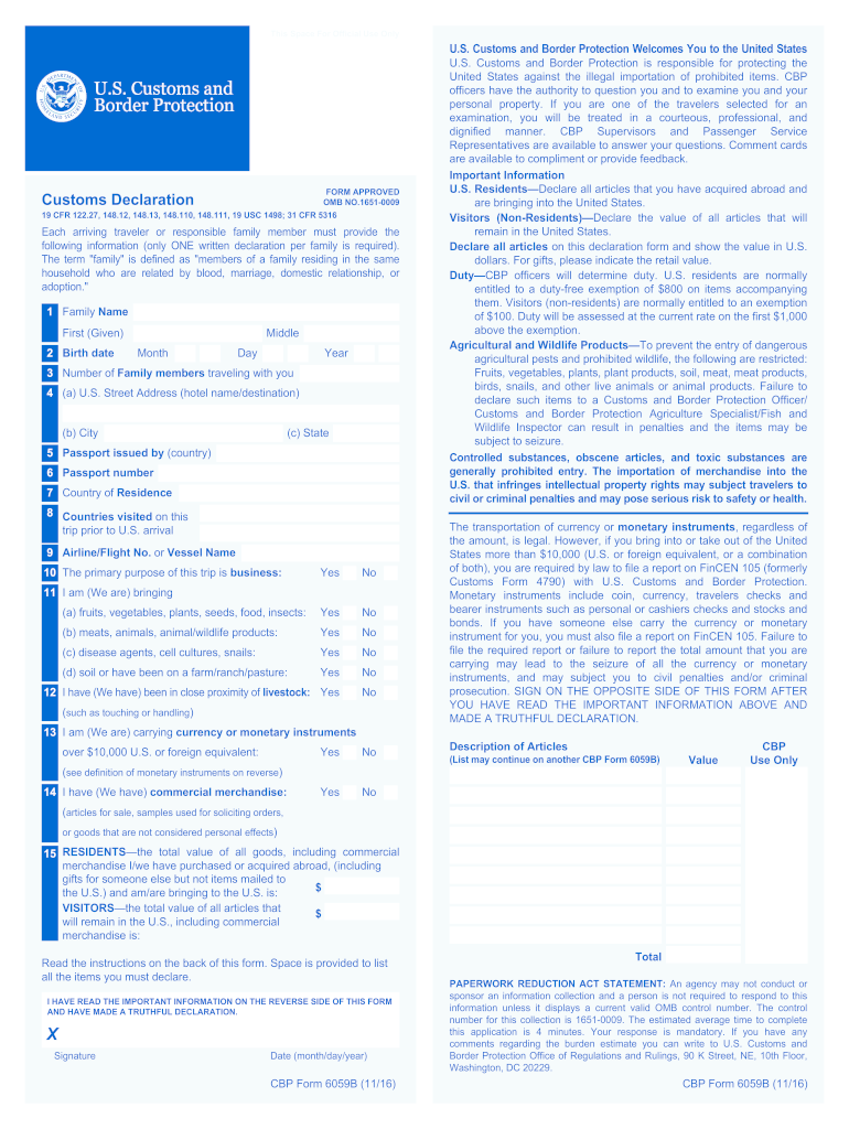 CUSTOMS DECLARATION FORM 6059B DOWNLOAD