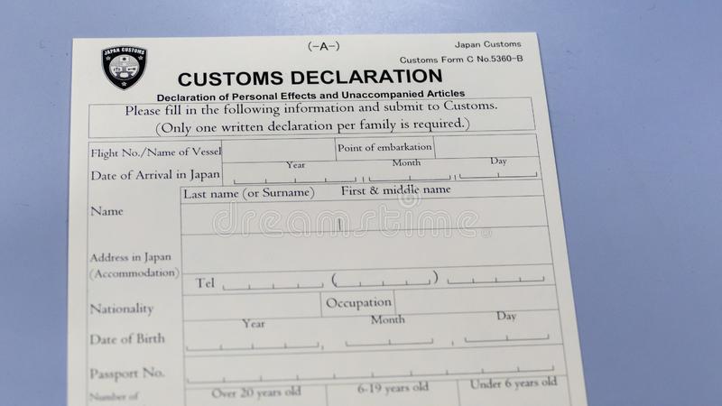 Customs Declaration Form At Airport Counter Editorial Stock Photo