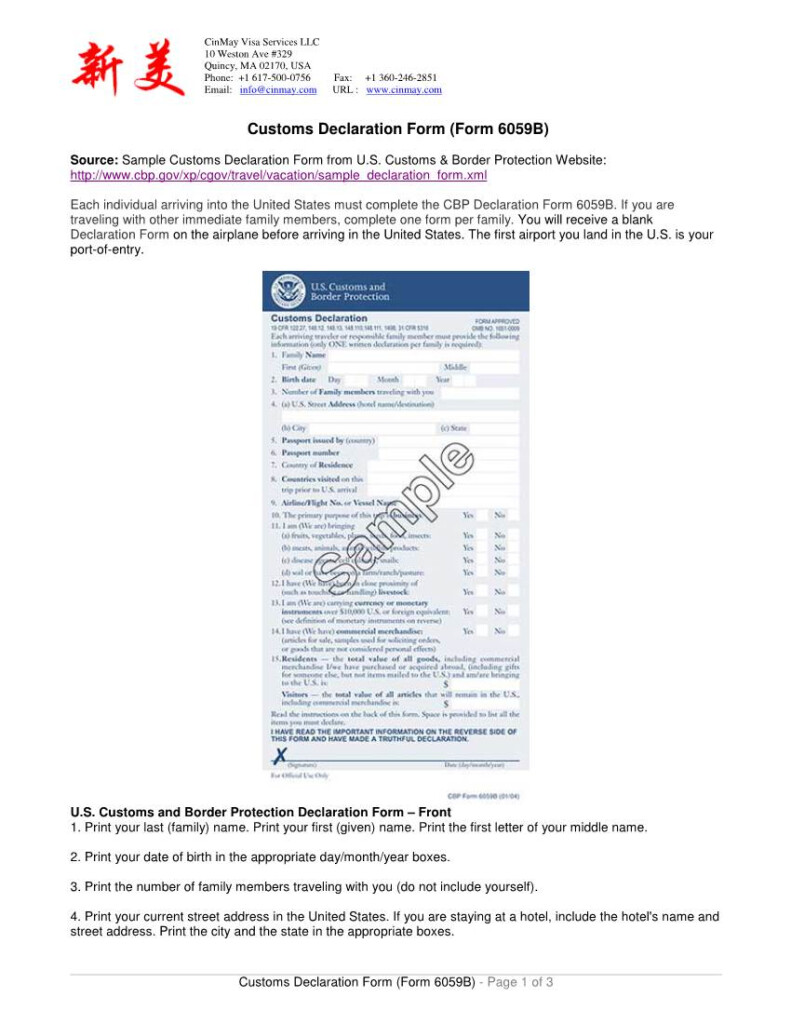 Customs Declaration Form Form 6059B DocsLib