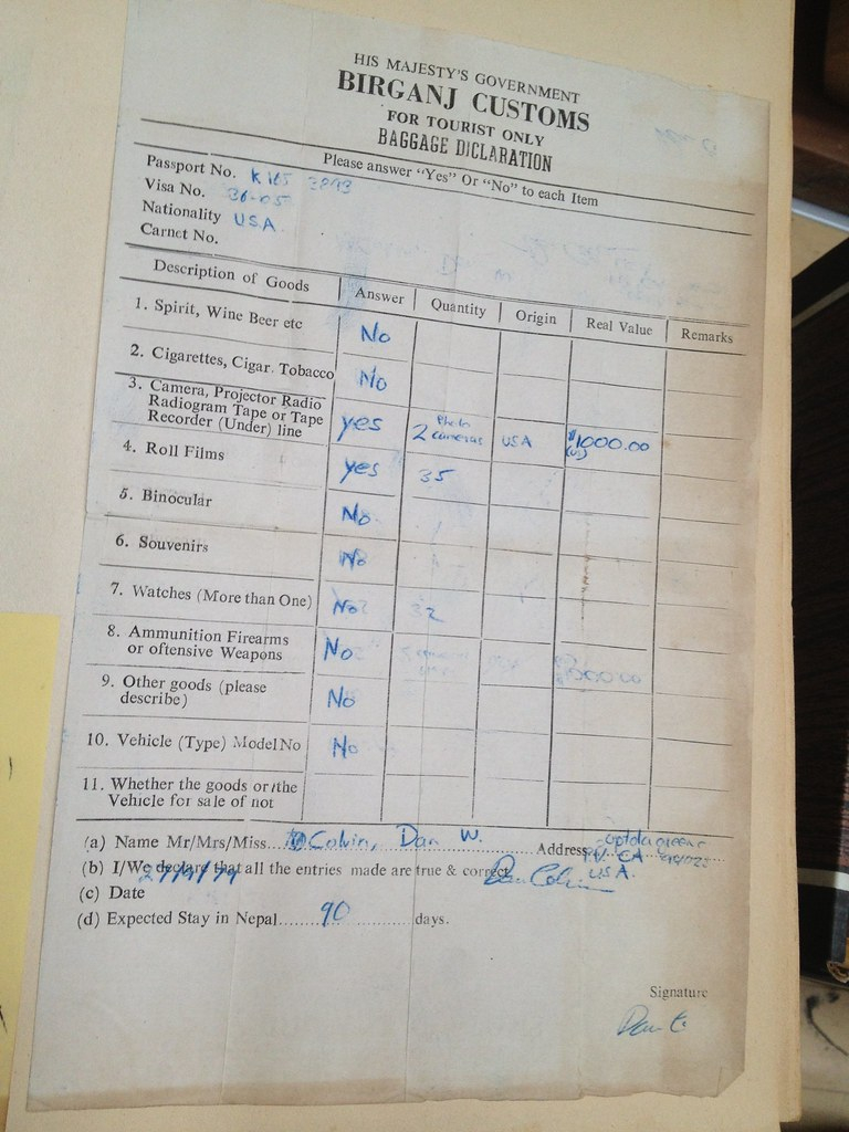 Customs Form Going From India To Nepal 1979 Daniel Colvin Flickr