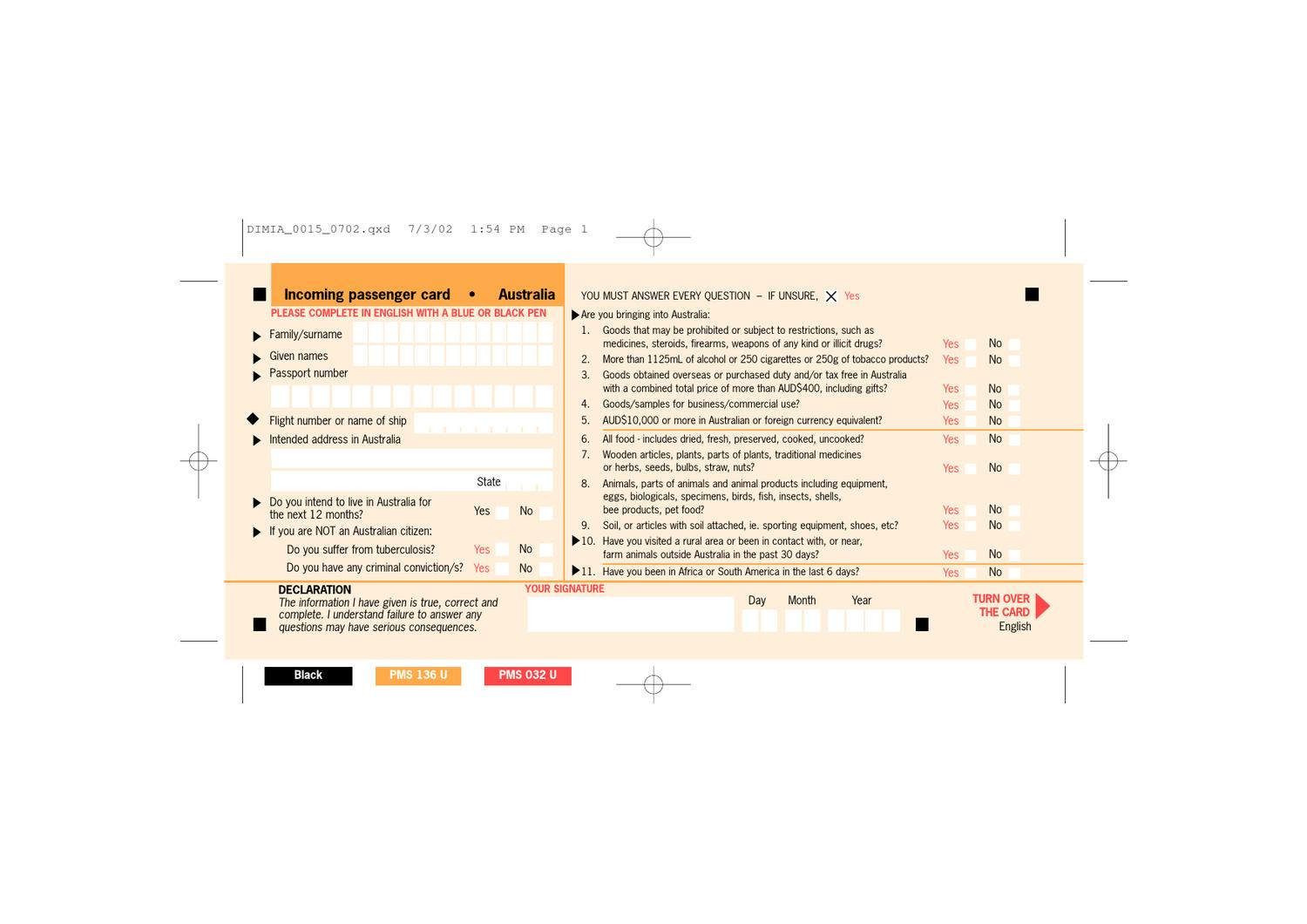 Customs Immigration Form AUSTRALIA By Janayna Velozo Issuu