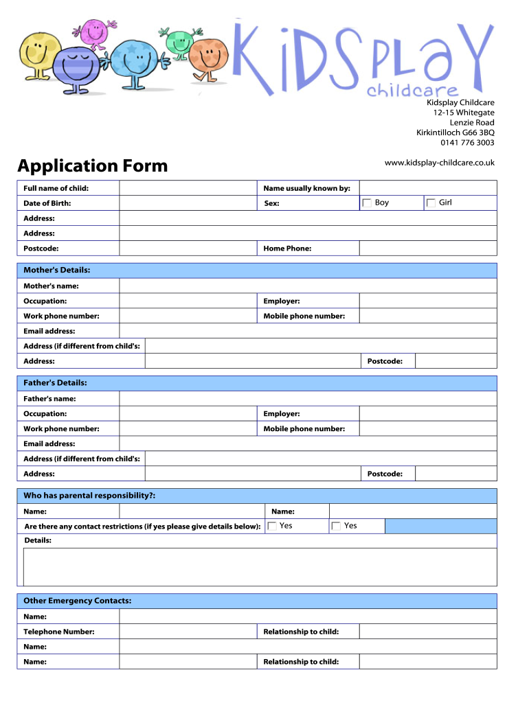 Daycare Application Form Fill Out And Sign Printable PDF Template 