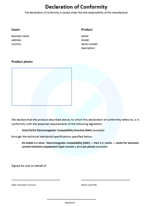 Declaration Of Conformity Guidance Template Clever Compliance