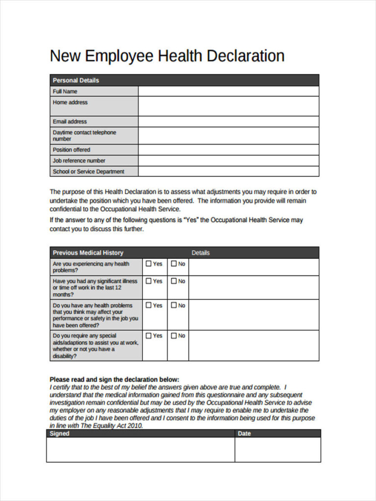 Example Of Health Declaration Form Certify Letter