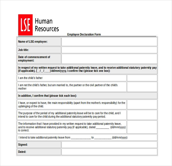 FREE 11 Sample Employee Declaration Forms In PDF Excel Word