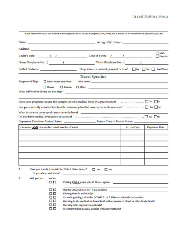 FREE 38 Travel Forms In PDF Excel MS Word