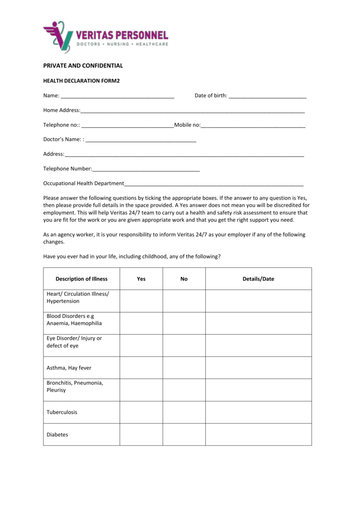 Free 9 Sample Health Declaration Forms In Ms Word Pdf Excel