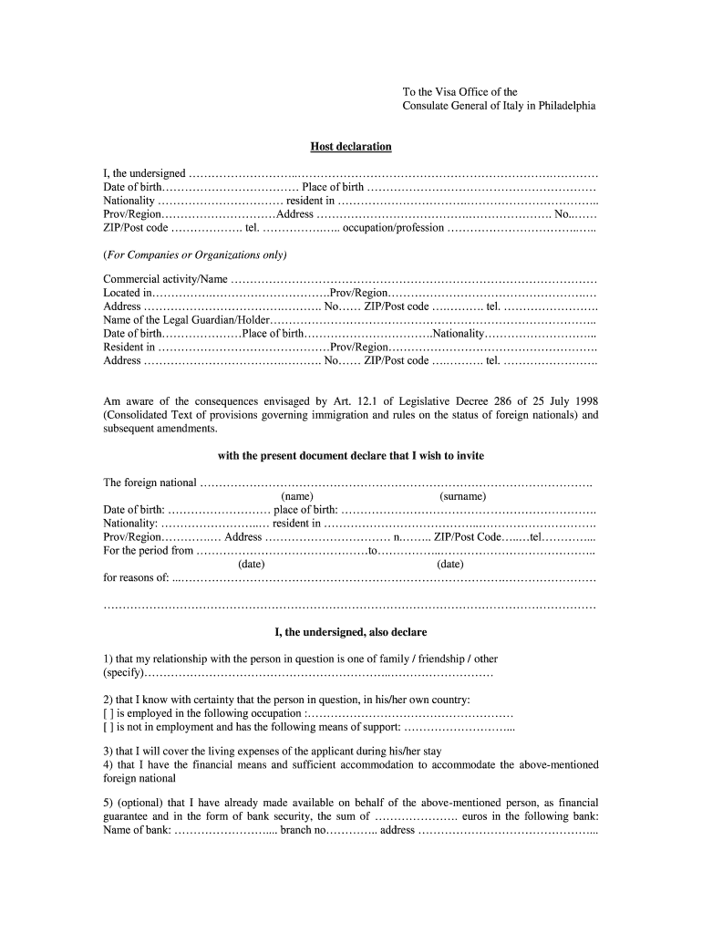 Host Declaration Fill Out Sign Online DocHub