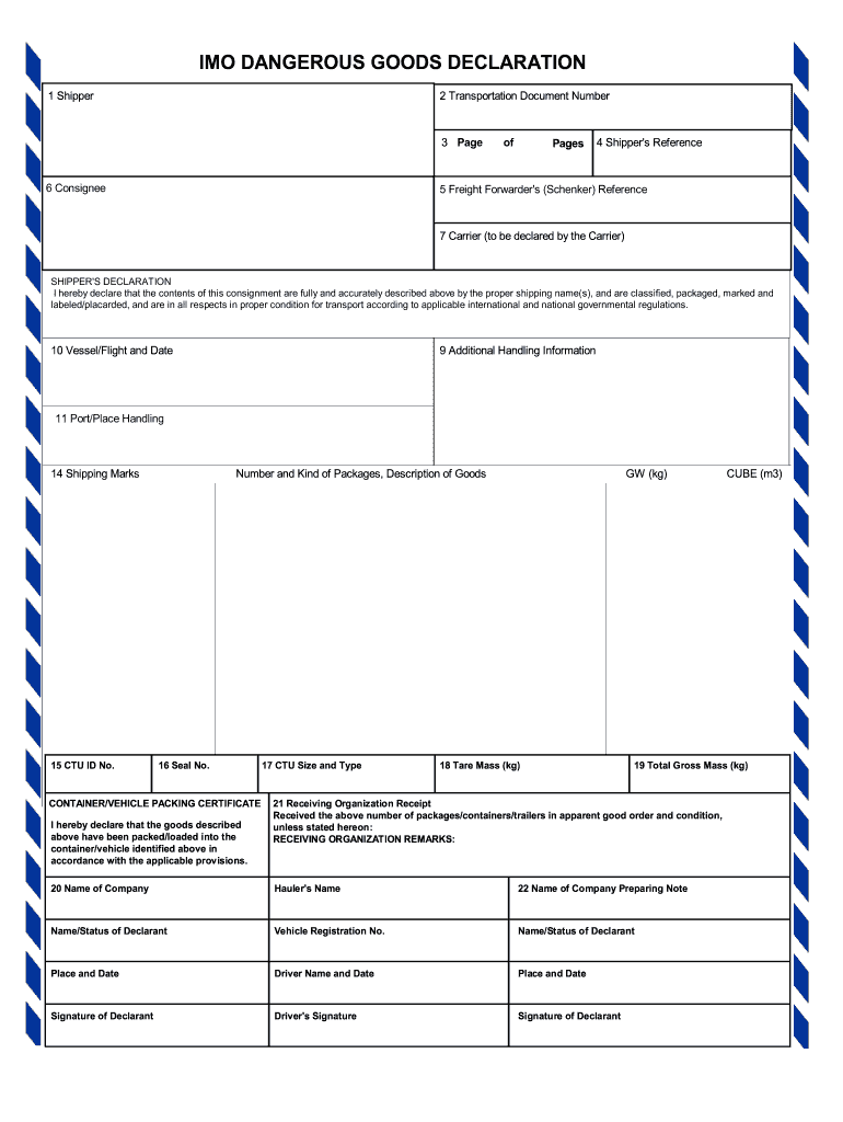 Imo Dangerous Goods Declaration Fill Out Sign Online DocHub