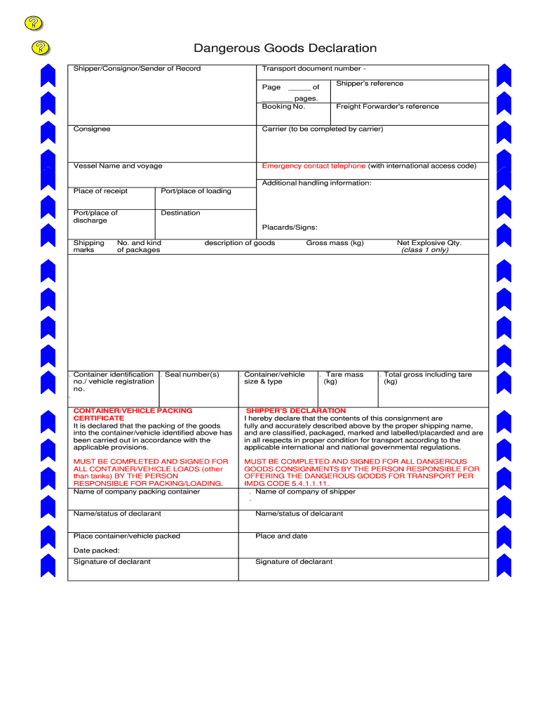 Imo Dangerous Goods Declaration Form Excel Fill Online Printable 