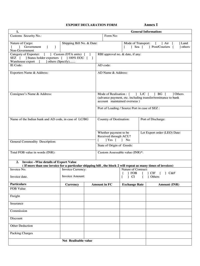 IN Export Declaration Form Fill And Sign Printable Template Online 